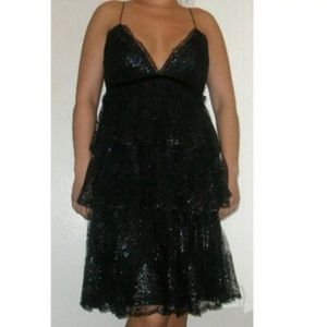 Marchesa NWOT layered ruffle mylar thread dress